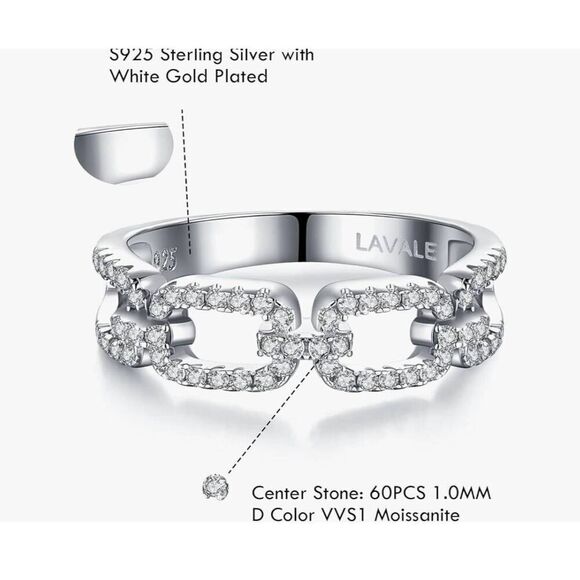 CERTIFIED Genuine Moissanite Diamond Chain Link Design Band Ring Sz 8~SALE~ - Picture 6 of 8